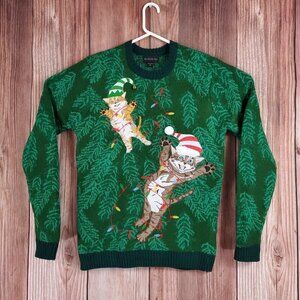 Blizzard Bay Unisex Adult Size Medium Green Tangled Cats Ugly Christmas Sweater